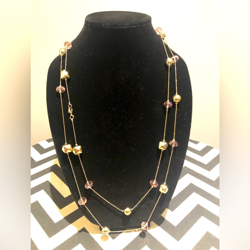 Pretty purple and gold coloured drop necklace